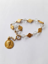 Load image into Gallery viewer, Antique Rosary Bracelet, 8 Bead Meditation Rosary, Crystal Beads, Gold Plated Silver Medals and Chain, Circa 1880