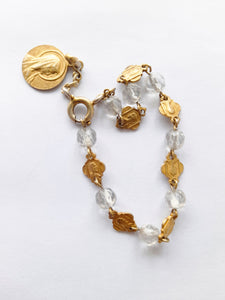 Antique Rosary Bracelet, 8 Bead Meditation Rosary, Crystal Beads, Gold Plated Silver Medals and Chain, Circa 1880