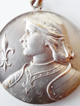 Load image into Gallery viewer, Joan of Arc Large Pendant Medal In Silver Plated Bronze, 500th Anniversary of Siege of Orleans, Circa 1929, 4 Cm Diameter, Presentation Box