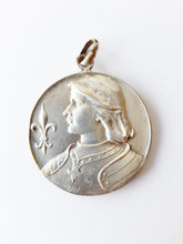 Load image into Gallery viewer, Joan of Arc Large Pendant Medal In Silver Plated Bronze, 500th Anniversary of Siege of Orleans, Circa 1929, 4 Cm Diameter, Presentation Box