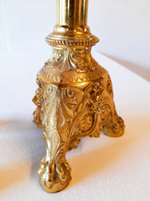 Load image into Gallery viewer, Antique Church Candlesticks, French, Gilded Bronze, Gothic Revival, Stunning Pair, Excellent Condition, 45 cm Tall 10 cm Cup Circa 1880