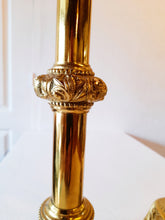 Load image into Gallery viewer, Antique Church Candlesticks, French, Gilded Bronze, Gothic Revival, Stunning Pair, Excellent Condition, 45 cm Tall 10 cm Cup Circa 1880