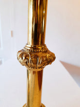 Load image into Gallery viewer, Antique Church Candlesticks, French, Gilded Bronze, Gothic Revival, Stunning Pair, Excellent Condition, 45 cm Tall 10 cm Cup Circa 1880