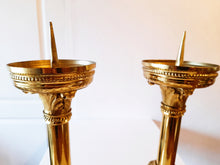 Load image into Gallery viewer, Antique Church Candlesticks, French, Gilded Bronze, Gothic Revival, Stunning Pair, Excellent Condition, 45 cm Tall 10 cm Cup Circa 1880