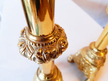 Load image into Gallery viewer, Antique Church Candlesticks, French, Gilded Bronze, Gothic Revival, Stunning Pair, Excellent Condition, 45 cm Tall 10 cm Cup Circa 1880