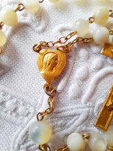 Load image into Gallery viewer, Art Deco Rosary From France With Hand Cut Mother of Pearl Beads and Gold Plated Cross, Chain and Medal