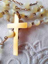 Load image into Gallery viewer, Art Deco Rosary From France With Hand Cut Mother of Pearl Beads and Gold Plated Cross, Chain and Medal