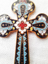 Load image into Gallery viewer, Antique Pendant Cross, French Enamelled Pendant Cross, French Cloisonne Cross, Circa 1870 7.5 x 4.5 Centimetres, Perfect Condition