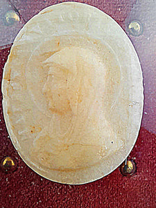 Agnus Dei Wax Disc of The Virgin Mary in Napoleon III Oval Frame With Gilded Studs, Very Rare Circa 1860