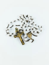 Load image into Gallery viewer, SOLD Antique Catholic Rosary, Garnet Beads, Five Decade, Gold Washed Silver Chain, Link Medal, Cross and Our Father Beads, Circa 1890, 37 cm