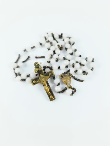 SOLD Antique Catholic Rosary, Garnet Beads, Five Decade, Gold Washed Silver Chain, Link Medal, Cross and Our Father Beads, Circa 1890, 37 cm