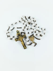 SOLD Antique Catholic Rosary, Garnet Beads, Five Decade, Gold Washed Silver Chain, Link Medal, Cross and Our Father Beads, Circa 1890, 37 cm