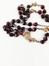 Load image into Gallery viewer, SOLD Antique Catholic Rosary, Garnet Beads, Five Decade, Gold Washed Silver Chain, Link Medal, Cross and Our Father Beads, Circa 1890, 37 cm