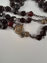 Load image into Gallery viewer, SOLD Antique Catholic Rosary, Garnet Beads, Five Decade, Gold Washed Silver Chain, Link Medal, Cross and Our Father Beads, Circa 1890, 37 cm