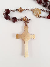 Load image into Gallery viewer, SOLD Antique Catholic Rosary, Garnet Beads, Five Decade, Gold Washed Silver Chain, Link Medal, Cross and Our Father Beads, Circa 1890, 37 cm