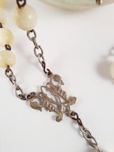 Load image into Gallery viewer, Antique Catholic Rosary, Hand Carved Mother Of Pearl Beads, Solid Silver Cross and Chain, Mother of Pearl Case, Circa 1880