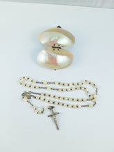 Load image into Gallery viewer, Antique Catholic Rosary, Hand Carved Mother Of Pearl Beads, Solid Silver Cross and Chain, Mother of Pearl Case, Circa 1880