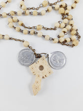 Load image into Gallery viewer, Antique Bone Rosary, Bronze Chain and Link Medal, With Two Pilgrimage Medals