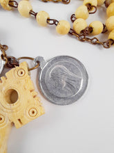 Load image into Gallery viewer, Antique Bone Rosary, Bronze Chain and Link Medal, With Two Pilgrimage Medals