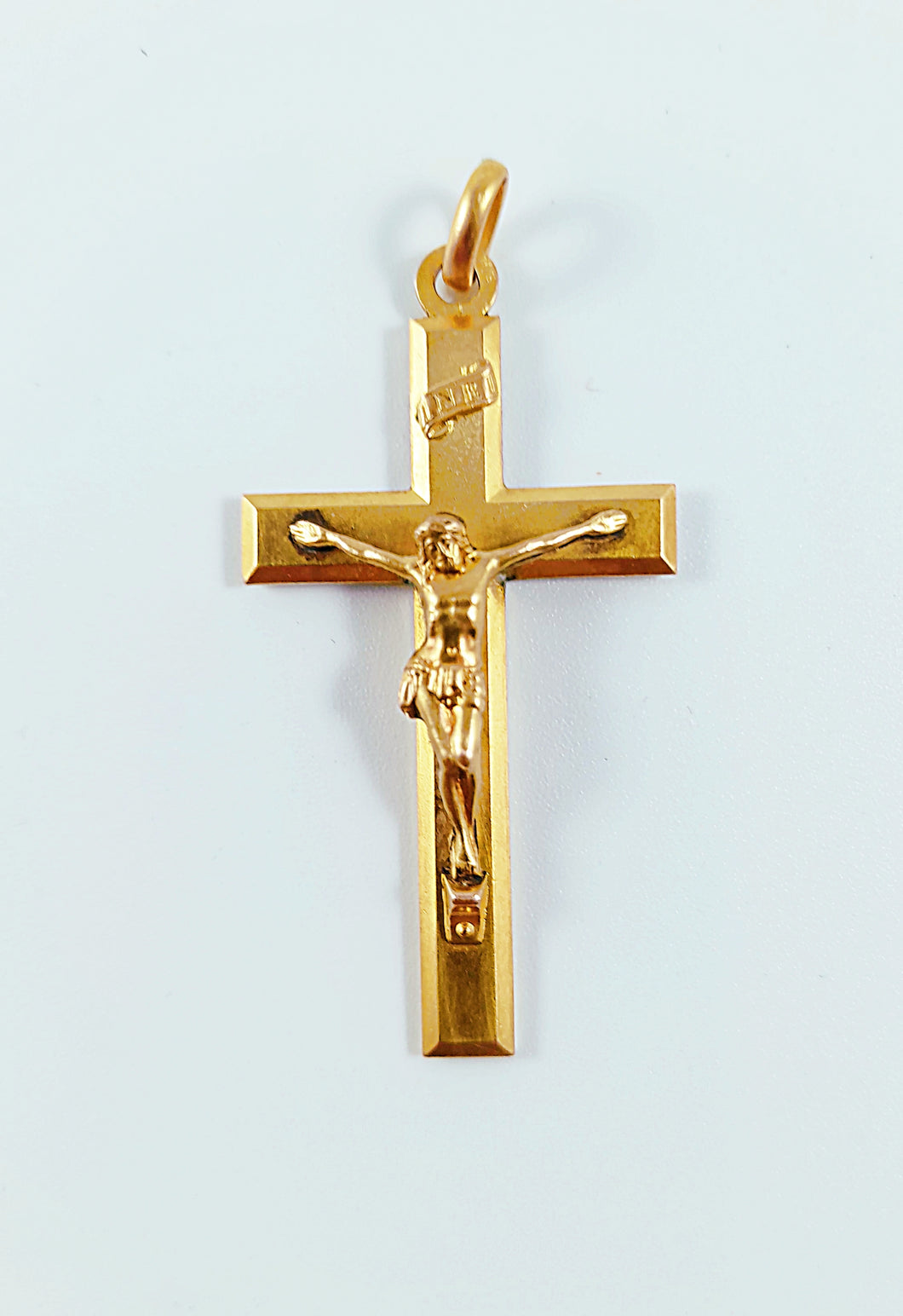 Antique Cross Pendant – 22ct Rolled Gold French FIX, c.1930, 4.2x2.5cm, 3.8g, Perfect Condition – Art Deco Religious Jewelry