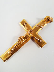 Antique Cross Pendant – 22ct Rolled Gold French FIX, c.1930, 4.2x2.5cm, 3.8g, Perfect Condition – Art Deco Religious Jewelry