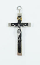 Load image into Gallery viewer, Antique Profession Crucifix – Handmade at Lourdes c.1880, Silvered Bronze &amp; Ebony Inlay, Silver Corpus Christi, Rare 8x4cm Cross
