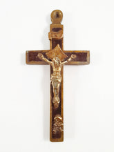 Load image into Gallery viewer, Antique Golgotha Crucifix – Handmade Bronze &amp; Ebony Inlay, Mid-18th Century Religious Cross, Rare Christian Devotional Art