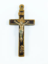 Load image into Gallery viewer, Antique Golgotha Crucifix – Handmade Bronze &amp; Ebony Inlay, Mid-18th Century Religious Cross, Rare Christian Devotional Art