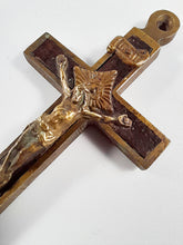 Load image into Gallery viewer, Antique Golgotha Crucifix – Handmade Bronze &amp; Ebony Inlay, Mid-18th Century Religious Cross, Rare Christian Devotional Art
