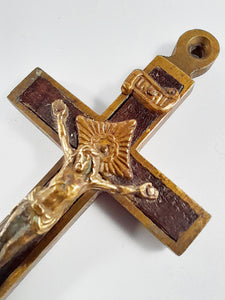 Antique Golgotha Crucifix – Handmade Bronze & Ebony Inlay, Mid-18th Century Religious Cross, Rare Christian Devotional Art