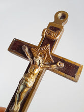 Load image into Gallery viewer, Antique Golgotha Crucifix – Handmade Bronze &amp; Ebony Inlay, Mid-18th Century Religious Cross, Rare Christian Devotional Art