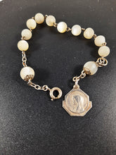 Load image into Gallery viewer, Antique Rosary Bracelet, Single Decade, Solid Silver Chain, Clasp and Virgin Mary Medal, Hallmarked, Mother of Pearl Beads, Circa 1890