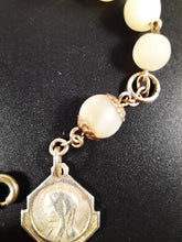 Load image into Gallery viewer, Antique Rosary Bracelet, Single Decade, Solid Silver Chain, Clasp and Virgin Mary Medal, Hallmarked, Mother of Pearl Beads, Circa 1890