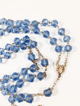 Load image into Gallery viewer, Faith, Hope and Charity Rosary, French, Large Hand Cut Blue Crystal Beads, Puffed Silver Cross and Link Medal, French Circa 1890
