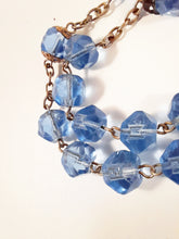 Load image into Gallery viewer, Faith, Hope and Charity Rosary, French, Large Hand Cut Blue Crystal Beads, Puffed Silver Cross and Link Medal, French Circa 1890
