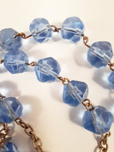 Load image into Gallery viewer, Faith, Hope and Charity Rosary, French, Large Hand Cut Blue Crystal Beads, Puffed Silver Cross and Link Medal, French Circa 1890
