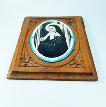 Load image into Gallery viewer, St Bernadette of Lourdes, Enamel Plaque Set Onto Carved Oak Base, Late 19th Century, 15 x 18 x 2 cm, Lovely Condition