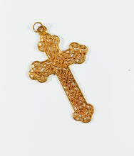 Load image into Gallery viewer, Antique Pendant Cross, 22 carat Gold Plated , 5 x 3.5 centimetres, 4.1 grams, Circa 1920 By Delaby Jewelers of Bethune France