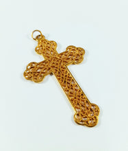 Load image into Gallery viewer, Antique Pendant Cross, 22 carat Gold Plated , 5 x 3.5 centimetres, 4.1 grams, Circa 1920 By Delaby Jewelers of Bethune France