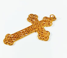 Load image into Gallery viewer, Antique Pendant Cross, 22 carat Gold Plated , 5 x 3.5 centimetres, 4.1 grams, Circa 1920 By Delaby Jewelers of Bethune France