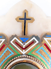 Load image into Gallery viewer, Antique Holy Water Font, Circa 1870, Enamelled Bronze With Painted Porcelain Miniature, Madonna of the Chair after Raphael, Onyx Base