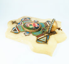 Load image into Gallery viewer, Antique Holy Water Font, Circa 1870, Enamelled Bronze With Painted Porcelain Miniature, Madonna of the Chair after Raphael, Onyx Base