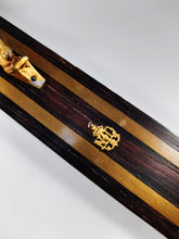 Load image into Gallery viewer, Antique Chapel Cross, France Circa 1890, Gilded Spelter Corpus Christi, Straight Grained Ebony, 25 x 13 centimetres, Our Lady of Lourdes