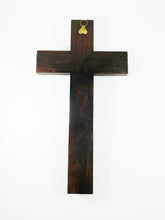 Load image into Gallery viewer, Antique Chapel Cross, France Circa 1890, Gilded Spelter Corpus Christi, Straight Grained Ebony, 25 x 13 centimetres, Our Lady of Lourdes