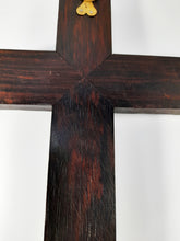 Load image into Gallery viewer, Antique Chapel Cross, France Circa 1890, Gilded Spelter Corpus Christi, Straight Grained Ebony, 25 x 13 centimetres, Our Lady of Lourdes