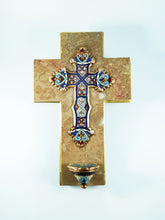 Load image into Gallery viewer, Holy Water Font, Limoges Enamel On Bronze, by Emile Bouasse, Solid Bronze Back, Marble Base circa 1870