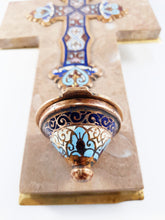 Load image into Gallery viewer, Holy Water Font, Limoges Enamel On Bronze, by Emile Bouasse, Solid Bronze Back, Marble Base circa 1870