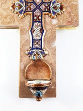 Load image into Gallery viewer, Holy Water Font, Limoges Enamel On Bronze, by Emile Bouasse, Solid Bronze Back, Marble Base circa 1870