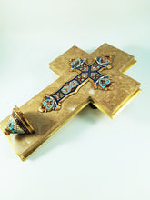 Load image into Gallery viewer, Holy Water Font, Limoges Enamel On Bronze, by Emile Bouasse, Solid Bronze Back, Marble Base circa 1870