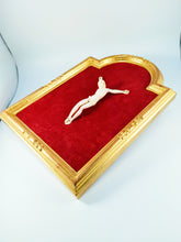 Load image into Gallery viewer, Dieppe Work Crucifix, Travail Dieppoise, Very Fine Bone Carved Corpus Christi 13 x 8 cm Mounted on velvet with Gilded Frame Circa 1830